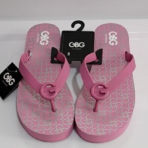 GBG LOS ANGELES PINK WEDGE HEEL THONG SANDALS SIZE 9 NWT
